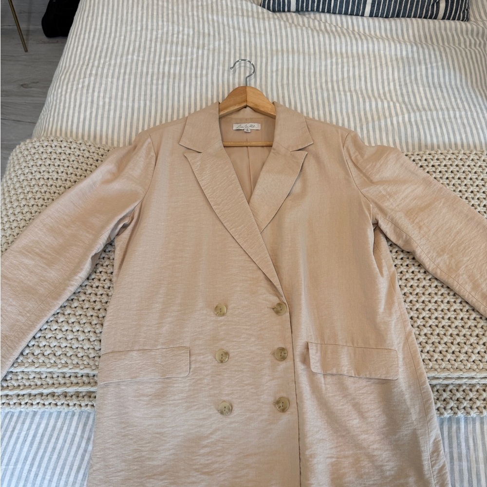 Women's Light Beige Double-Breasted Blazer Jacket